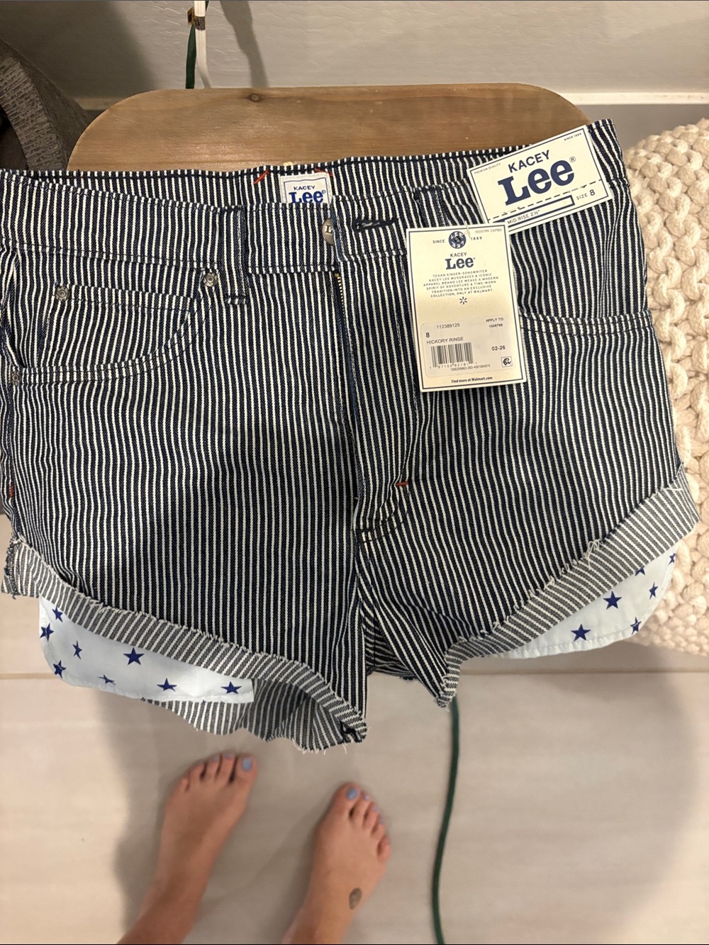 Lee Striped Navy and White Cuffed Denim Shorts